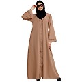 Front open abaya with piping work- Khaki Front open abaya with piping work- Khaki